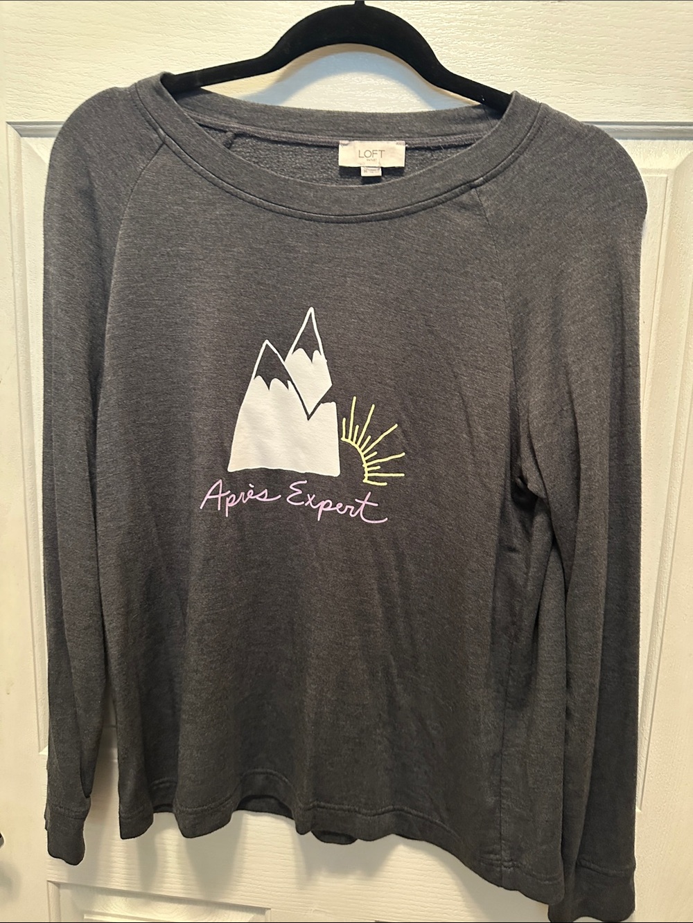 LOFT Charcoal Mountain Graphic Pullover with Pastel Accents Size M